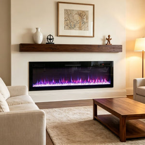 English Elm 62 Inch Recessed Wall Electric Fireplace with 16 Flame Colors Remote Timer Touch Screen W1769P498646