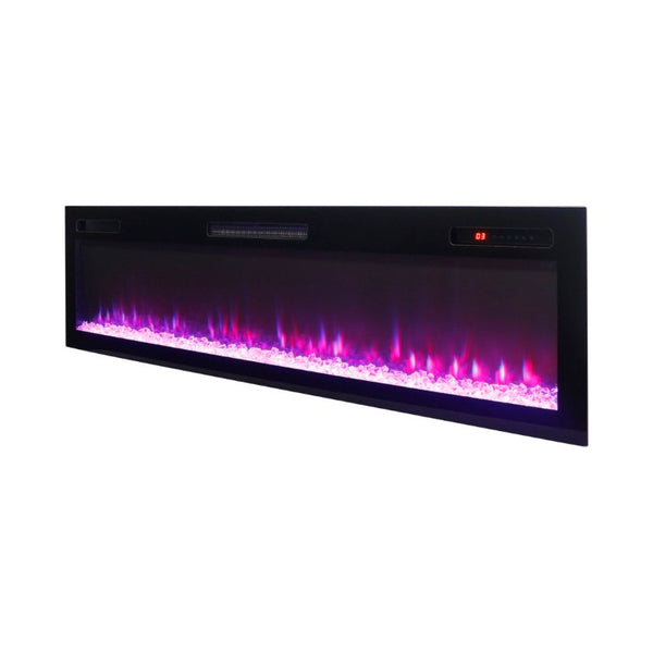 English Elm 62 Inch Recessed Wall Electric Fireplace with 16 Flame Colors Remote Timer Touch Screen W1769P498646