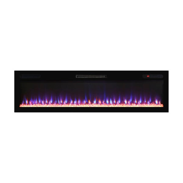English Elm 62 Inch Recessed Wall Electric Fireplace with 16 Flame Colors Remote Timer Touch Screen W1769P498646