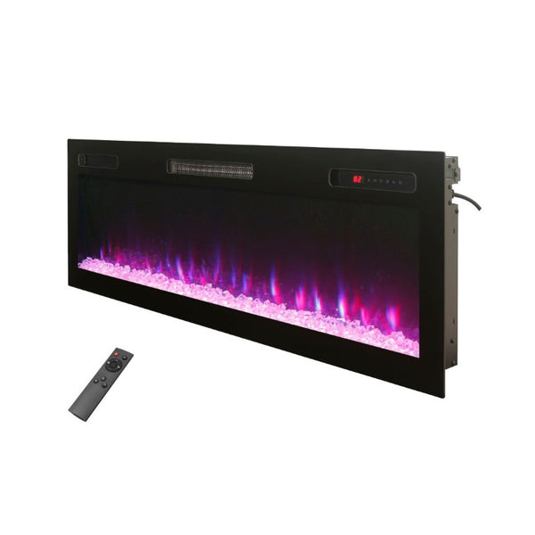 English Elm 52 Inch Recessed Wall Mount Electric Fireplace with LED Flame and Remote Timer Control W1769P505378