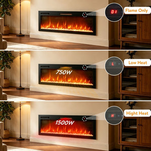 English Elm 52 Inch Recessed Wall Mount Electric Fireplace with LED Flame and Remote Timer Control W1769P505378