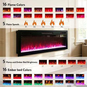 English Elm 52 Inch Recessed Wall Mount Electric Fireplace with LED Flame and Remote Timer Control W1769P505378