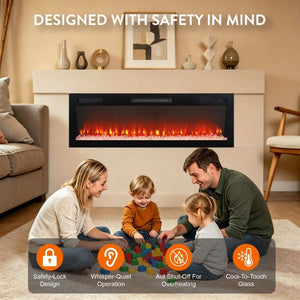 English Elm 52 Inch Recessed Wall Mount Electric Fireplace with LED Flame and Remote Timer Control W1769P505378