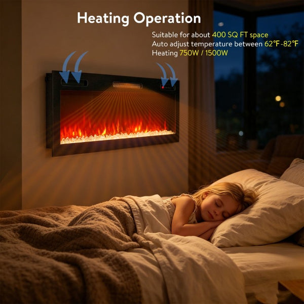 English Elm 52 Inch Recessed Wall Mount Electric Fireplace with LED Flame and Remote Timer Control W1769P505378