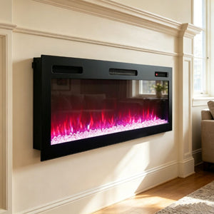 English Elm 52 Inch Recessed Wall Mount Electric Fireplace with LED Flame and Remote Timer Control W1769P505378