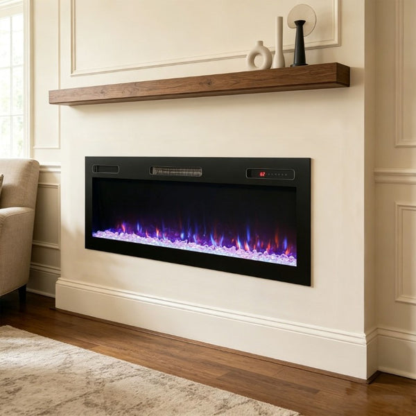 English Elm 52 Inch Recessed Wall Mount Electric Fireplace with LED Flame and Remote Timer Control W1769P505378