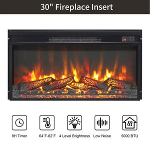 English Elm 30 Inch Electric Fireplace Insert Slim Log Set LED Flame Heater with Remote Timer W1769P518074