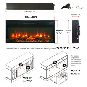 English Elm 36 Inch Electric Fireplace Insert Ultra Thin LED Log Set with Remote and Timer W1769P518076