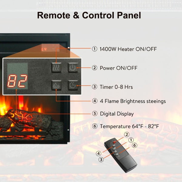 English Elm 36 Inch Electric Fireplace Insert Ultra Thin LED Log Set with Remote and Timer W1769P518076