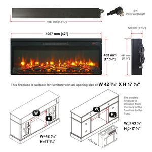 English Elm 42 Inch Ultra Thin Electric Fireplace Insert with Log Set LED Flame and Remote W1769P518078