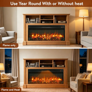 English Elm 42 Inch Ultra Thin Electric Fireplace Insert with Log Set LED Flame and Remote W1769P518078
