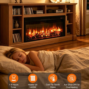 English Elm 42 Inch Ultra Thin Electric Fireplace Insert with Log Set LED Flame and Remote W1769P518078