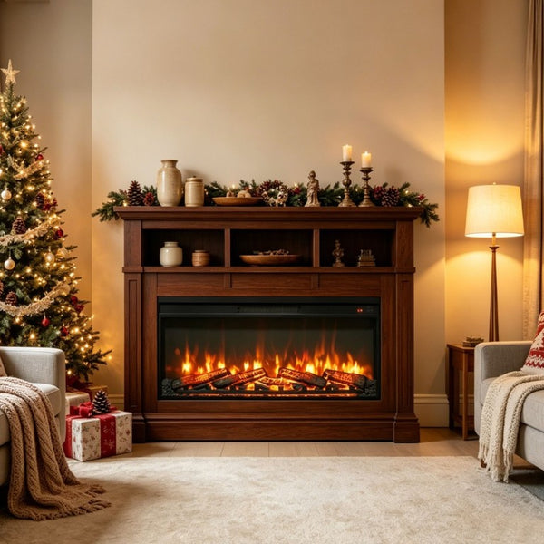 English Elm 42 Inch Ultra Thin Electric Fireplace Insert with Log Set LED Flame and Remote W1769P518078