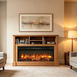 English Elm 42 Inch Ultra Thin Electric Fireplace Insert with Log Set LED Flame and Remote W1769P518078