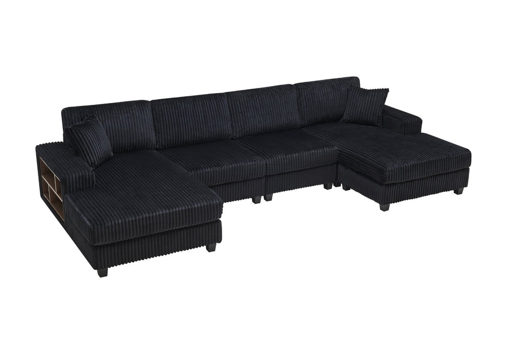 English Elm Combined Modular U-shaped Corduroy Sectional Sofa with Coil Spring Support for Living Room W1793P305933