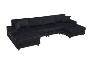 English Elm Combined Modular U-shaped Corduroy Sectional Sofa with Coil Spring Support for Living Room W1793P305933