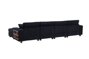 English Elm Combined Modular U-shaped Corduroy Sectional Sofa with Coil Spring Support for Living Room W1793P305933