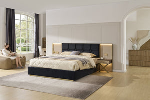 English Elm Luxurious California King Velvet Tufted Bed with Built-In LED Lamps and Floating Nightstands W1793S00037
