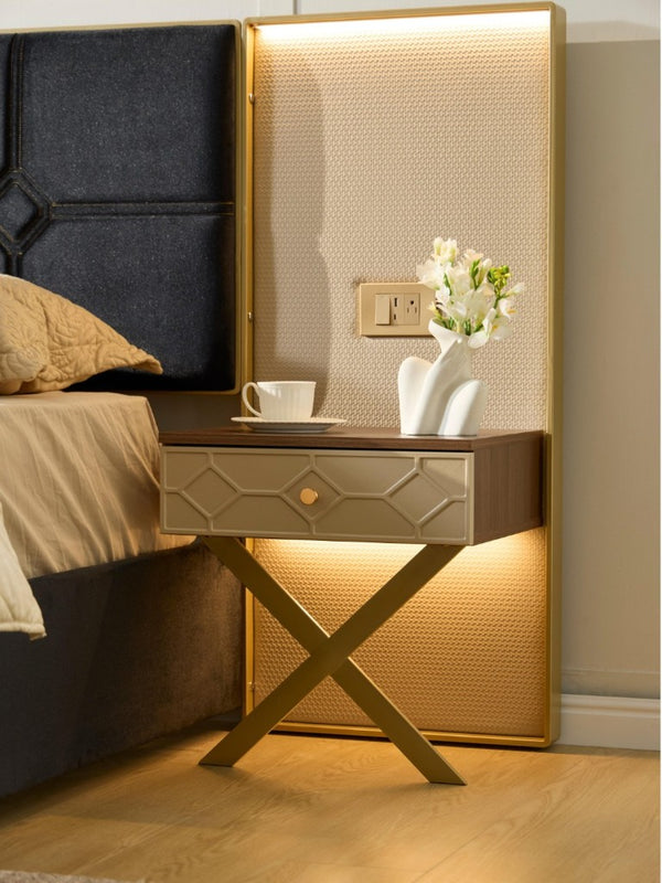 English Elm Luxurious California King Velvet Tufted Bed with Built-In LED Lamps and Floating Nightstands W1793S00037