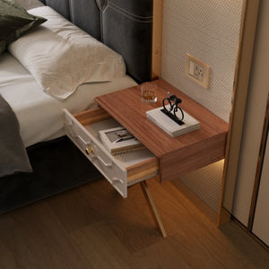 English Elm Luxurious California King Velvet Tufted Bed with Built-In LED Lamps and Floating Nightstands W1793S00037