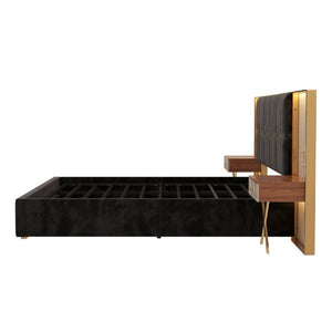 English Elm Luxurious California King Velvet Tufted Bed with Built-In LED Lamps and Floating Nightstands W1793S00037