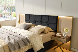 English Elm Luxurious California King Velvet Tufted Bed with Built-In LED Lamps and Floating Nightstands W1793S00037