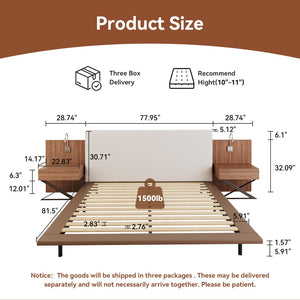 English Elm High-end King Platform Bed Chenille Headboard Led Strip Charging Integrated Nightstands W1793S00058