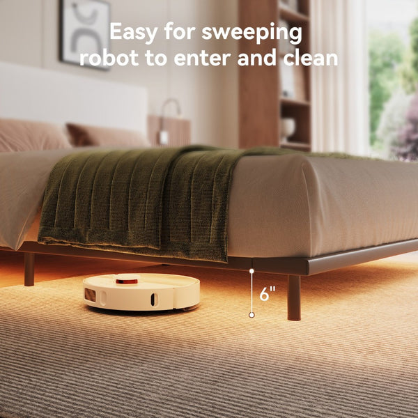 English Elm High-end King Platform Bed Chenille Headboard Led Strip Charging Integrated Nightstands W1793S00058