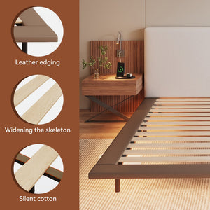 English Elm High-end King Platform Bed Chenille Headboard Led Strip Charging Integrated Nightstands W1793S00058