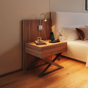 English Elm High-end King Platform Bed Chenille Headboard Led Strip Charging Integrated Nightstands W1793S00058