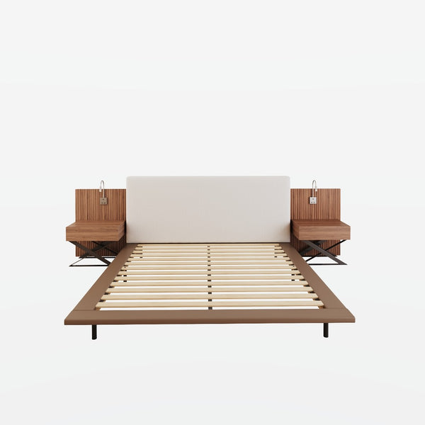 English Elm High-end King Platform Bed Chenille Headboard Led Strip Charging Integrated Nightstands W1793S00058