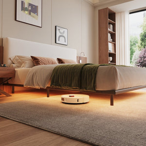 English Elm High-end King Platform Bed Chenille Headboard Led Strip Charging Integrated Nightstands W1793S00058
