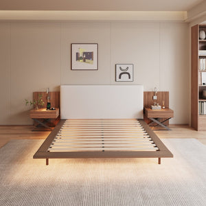 English Elm High-end King Platform Bed Chenille Headboard Led Strip Charging Integrated Nightstands W1793S00058