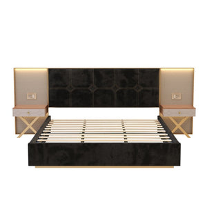 English Elm Luxurious King Velvet Tufted Platform Bed with Built-In Nightstands and LED Lamps W1793S00064