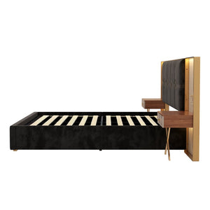 English Elm Luxurious King Velvet Tufted Platform Bed with Built-In Nightstands and LED Lamps W1793S00064