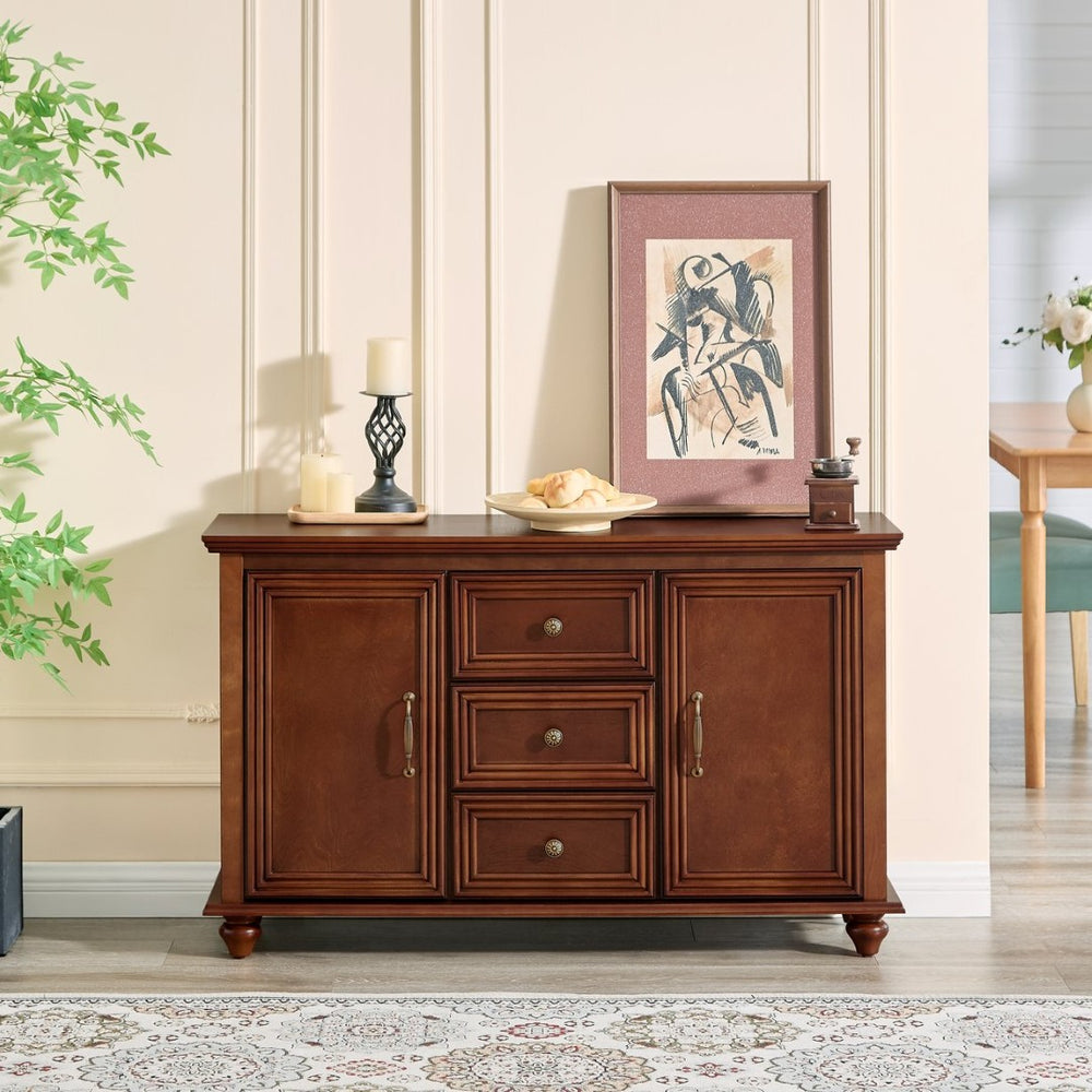 English Elm 47.3 Inch Mid Century Walnut Sideboard with Tapered Legs Three Drawers Dining Storage W1801P454078