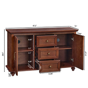 English Elm 47.3 Inch Mid Century Walnut Sideboard with Tapered Legs Three Drawers Dining Storage W1801P454078