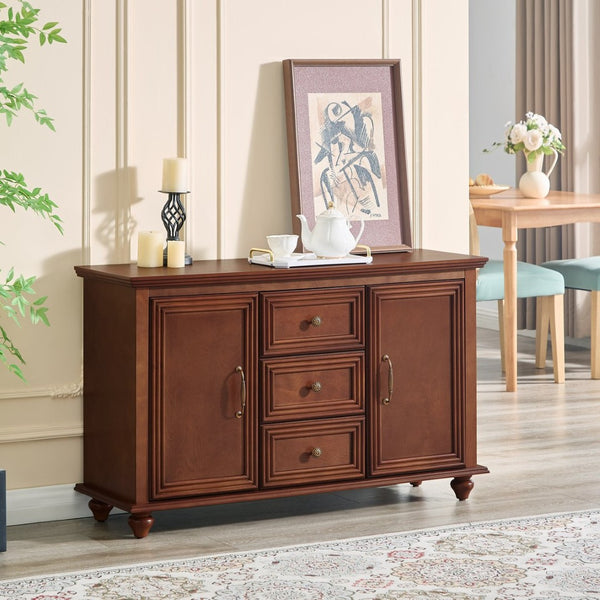 English Elm 47.3 Inch Mid Century Walnut Sideboard with Tapered Legs Three Drawers Dining Storage W1801P454078