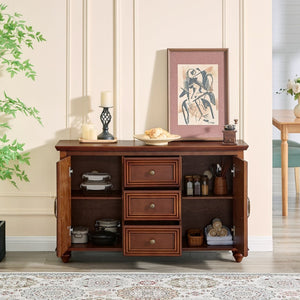 English Elm 47.3 Inch Mid Century Walnut Sideboard with Tapered Legs Three Drawers Dining Storage W1801P454078