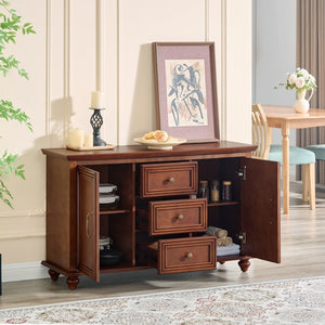 English Elm 47.3 Inch Mid Century Walnut Sideboard with Tapered Legs Three Drawers Dining Storage W1801P454078