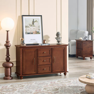 English Elm 47.3 Inch Mid Century Walnut Sideboard with Tapered Legs Three Drawers Dining Storage W1801P454078