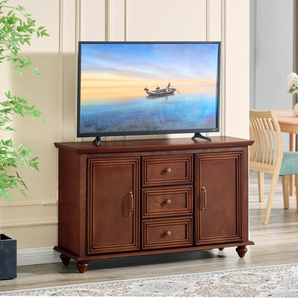 English Elm 47.3 Inch Mid Century Walnut Sideboard with Tapered Legs Three Drawers Dining Storage W1801P454078