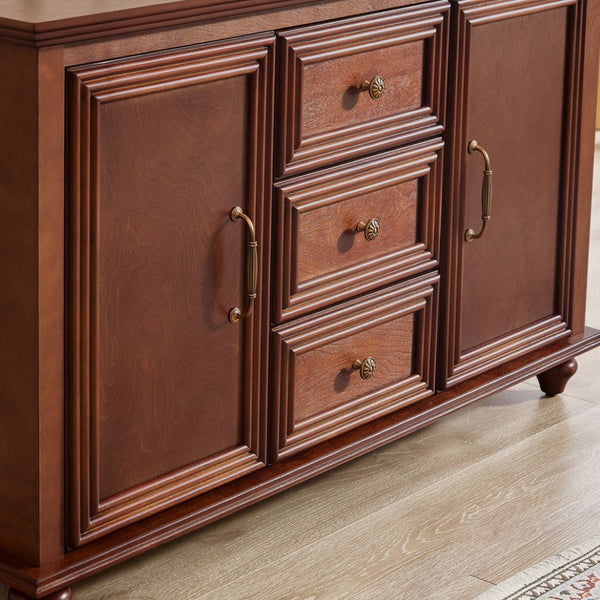 English Elm 47.3 Inch Mid Century Walnut Sideboard with Tapered Legs Three Drawers Dining Storage W1801P454078