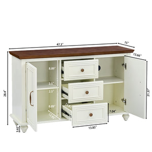 English Elm 47.3 Inch Mid-Century Sideboard with Tapered Legs Two-Tone Wood Finish and 3 Drawers W1801P454084