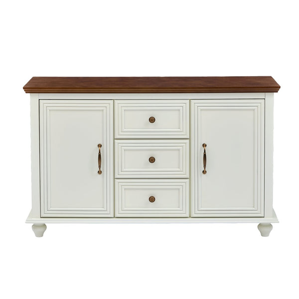 English Elm 47.3 Inch Mid-Century Sideboard with Tapered Legs Two-Tone Wood Finish and 3 Drawers W1801P454084