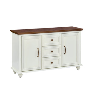 English Elm 47.3 Inch Mid-Century Sideboard with Tapered Legs Two-Tone Wood Finish and 3 Drawers W1801P454084