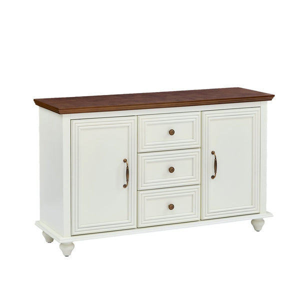 English Elm 47.3 Inch Mid-Century Sideboard with Tapered Legs Two-Tone Wood Finish and 3 Drawers W1801P454084