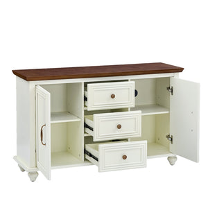English Elm 47.3 Inch Mid-Century Sideboard with Tapered Legs Two-Tone Wood Finish and 3 Drawers W1801P454084