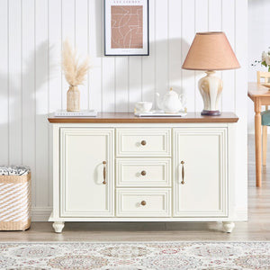 English Elm 47.3 Inch Mid-Century Sideboard with Tapered Legs Two-Tone Wood Finish and 3 Drawers W1801P454084