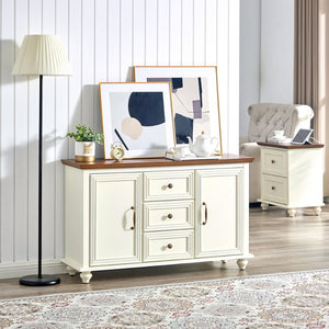 English Elm 47.3 Inch Mid-Century Sideboard with Tapered Legs Two-Tone Wood Finish and 3 Drawers W1801P454084